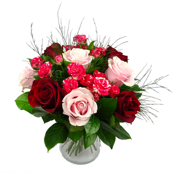 Bouquet rond rose rouge et rose